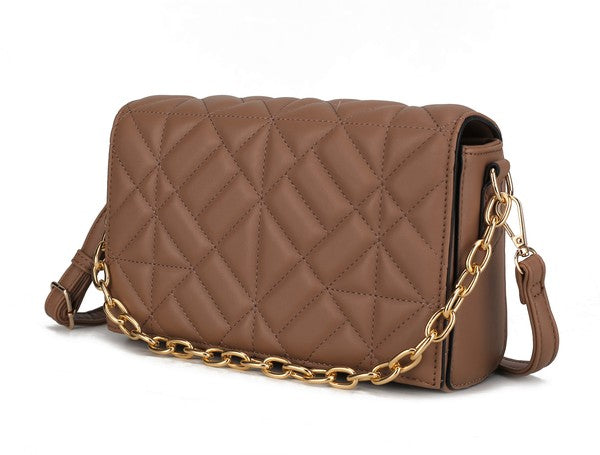 Taupe MKF Ursula crossbody bag by Mia K featuring a sleek design and adjustable strap, perfect for everyday use.