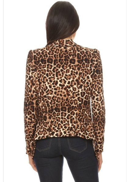 MOA Collection dressy animal print blazer with tailored fit, featuring a stylish blazer design and bold animal print pattern.