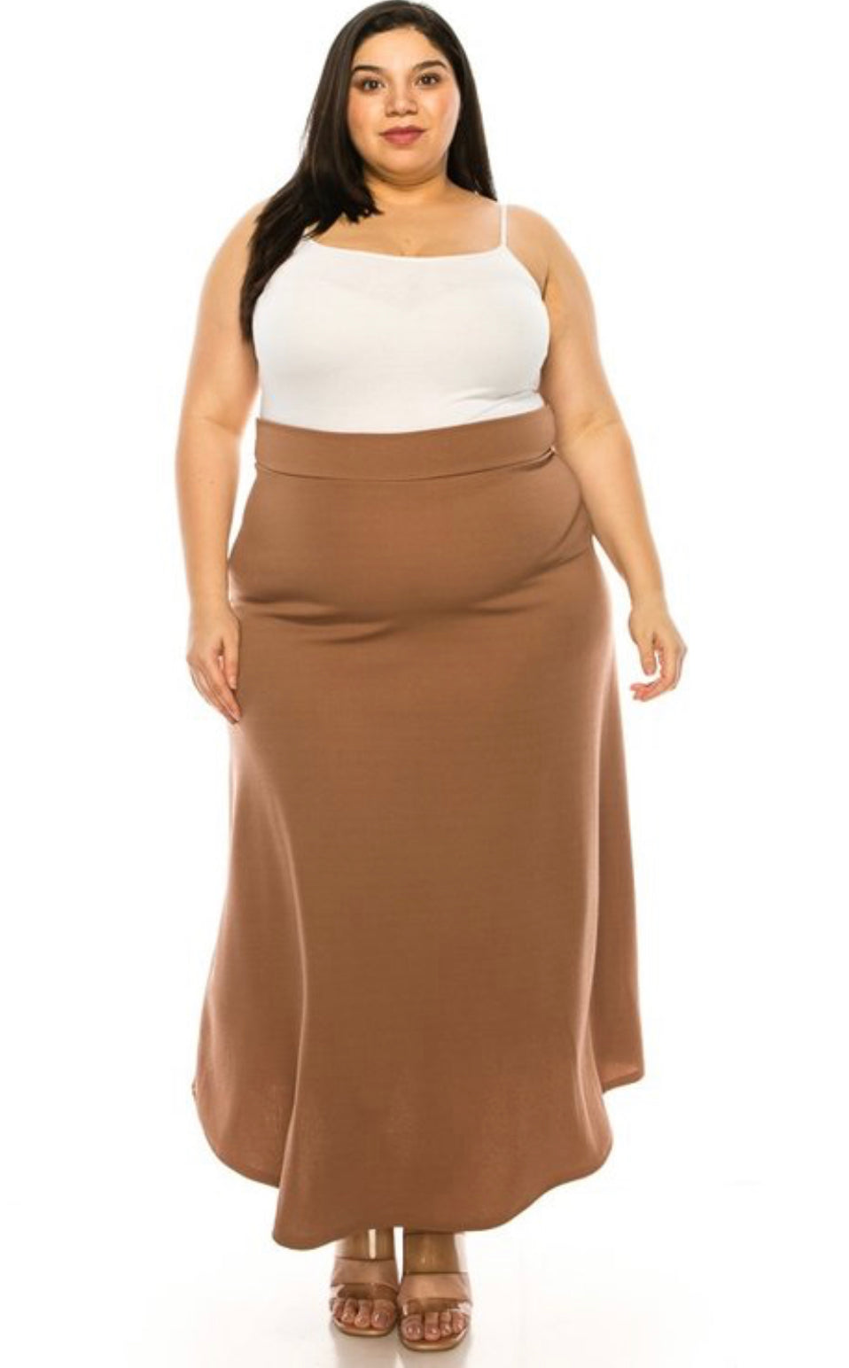 MOA Collection green dressy A-line Liverpool maxi skirt with a flowing silhouette, perfect for elegant occasions.