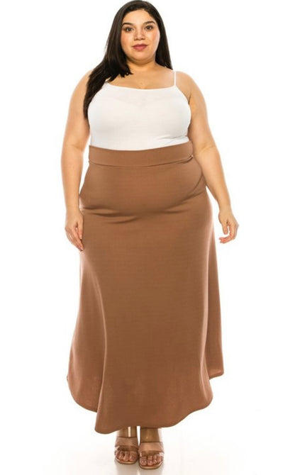 MOA Collection green dressy A-line Liverpool maxi skirt with a flowing silhouette, perfect for elegant occasions.