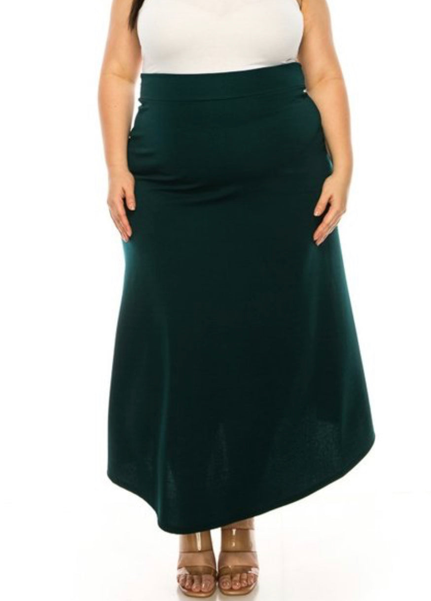 Green MOA Collection Dressy A-Line Liverpool Maxi Skirt, stylish and flowy, with a fitted waist and elegant design.