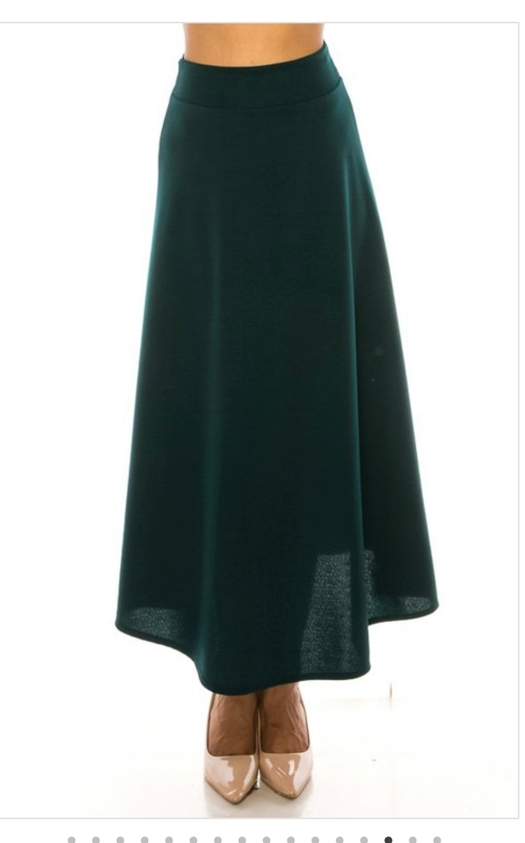 MOA Collection dressy A-line Liverpool maxi skirt in hunter green, stylish and flowy for elegant occasions.