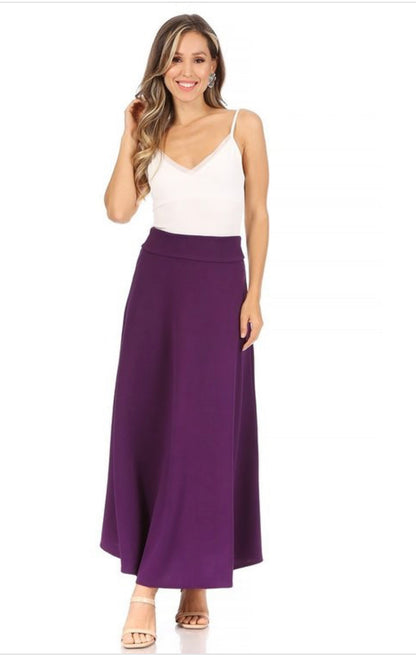 MOA Collection dressy A-line Liverpool maxi skirt in hunter green, stylish and flowing for elegant occasions.