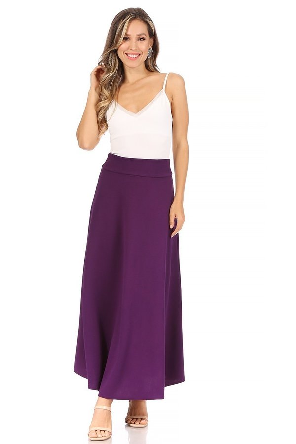 MOA Collection green dressy A-line Liverpool maxi skirt, elegant flowy skirt with a fitted waistband and stylish design.