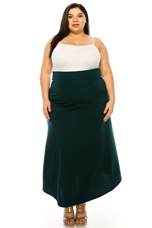 Green dressy A-line Liverpool maxi skirt by MOA Collection, featuring a sleek, flowing design and elegant silhouette.