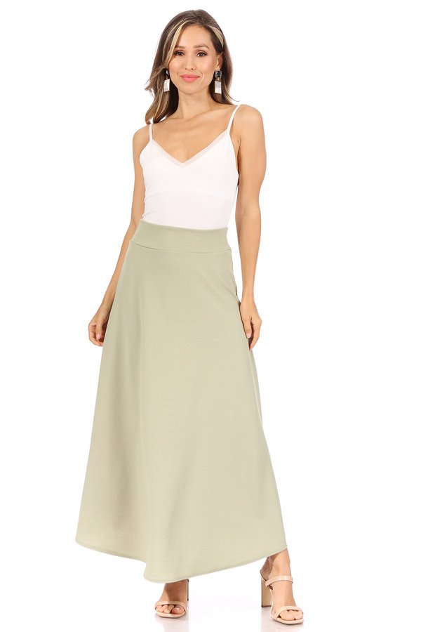 MOA Collection dressy A-line Liverpool maxi skirt in hunter green, featuring a stylish, flowy design perfect for elegant occasions.