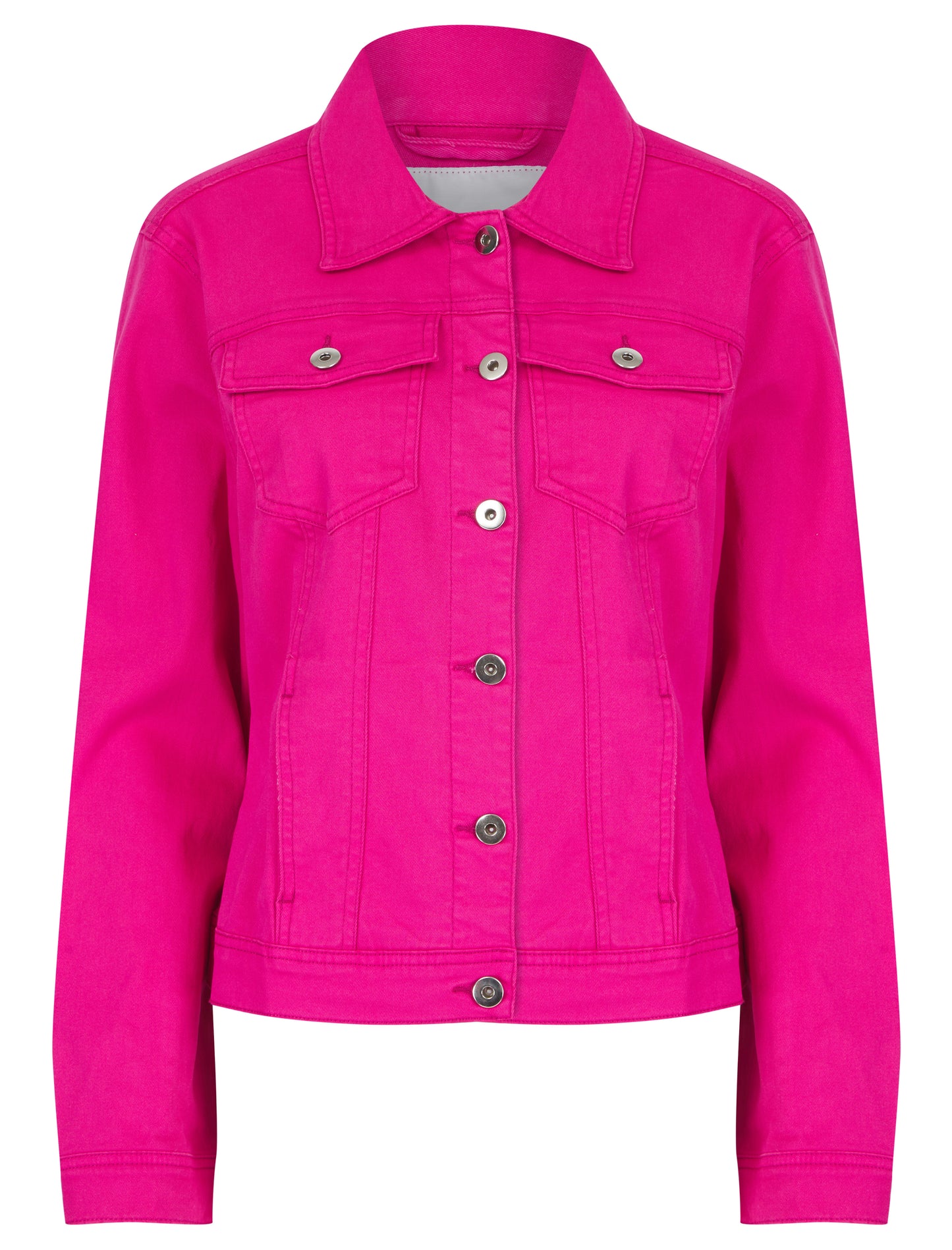 Green colored stretch denim jacket by ModestAndDevoted, casual denim jacket with fitted style and button closure.
