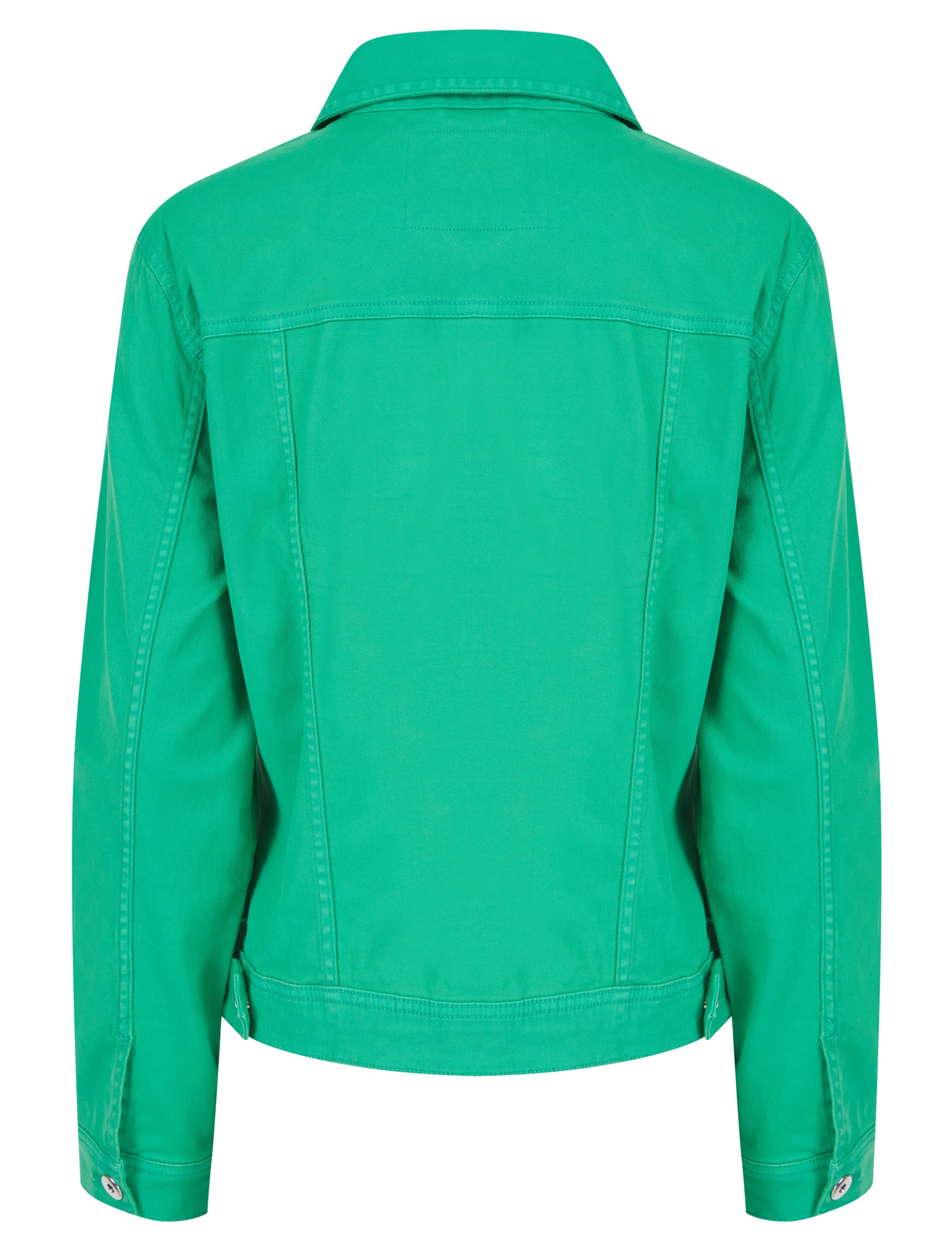 Small green apple colored stretch denim jacket by ModestAndDevoted, stylish and fitted denim jacket for casual wear