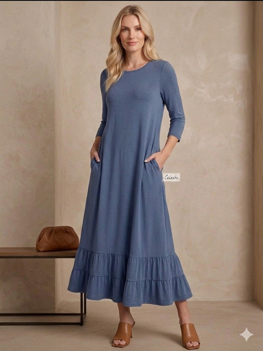 Mauve women's modest maxi dress by ModestAndDevoted, flowing dress with elegant design and full-length coverage.