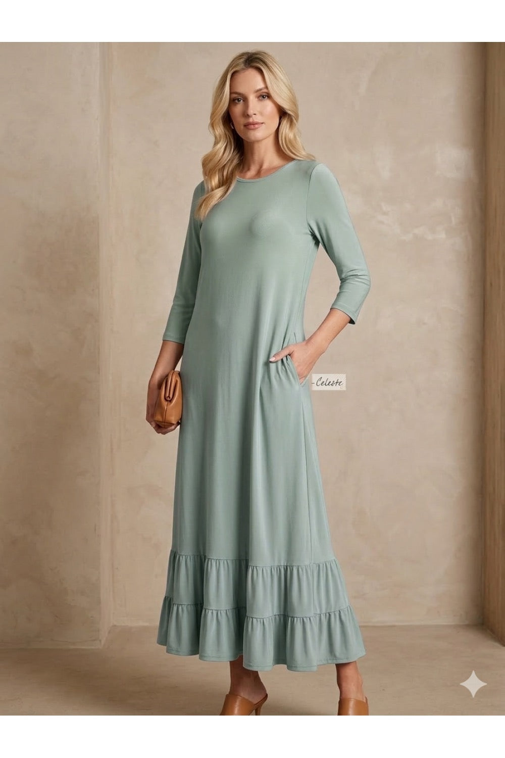 Mauve women's modest maxi dress by ModestAndDevoted, flowing and elegant, perfect for a modest and stylish look.