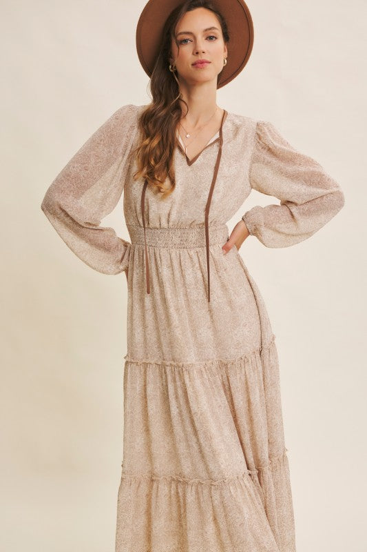 Dusty blue Romantic Flora Maxi Dress by ModestAndDevoted featuring a smocked waist and flowing floral design.