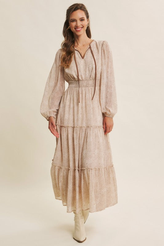 Dusty blue Romantic Flora Maxi Dress by ModestAndDevoted featuring a smocked waist and flowing fabric.