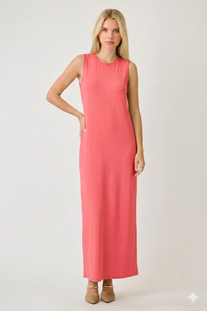 ModestAndDevoted Lux Sleeveless Maxi Dress in denim blue, perfect for layering, shown in assorted colors.