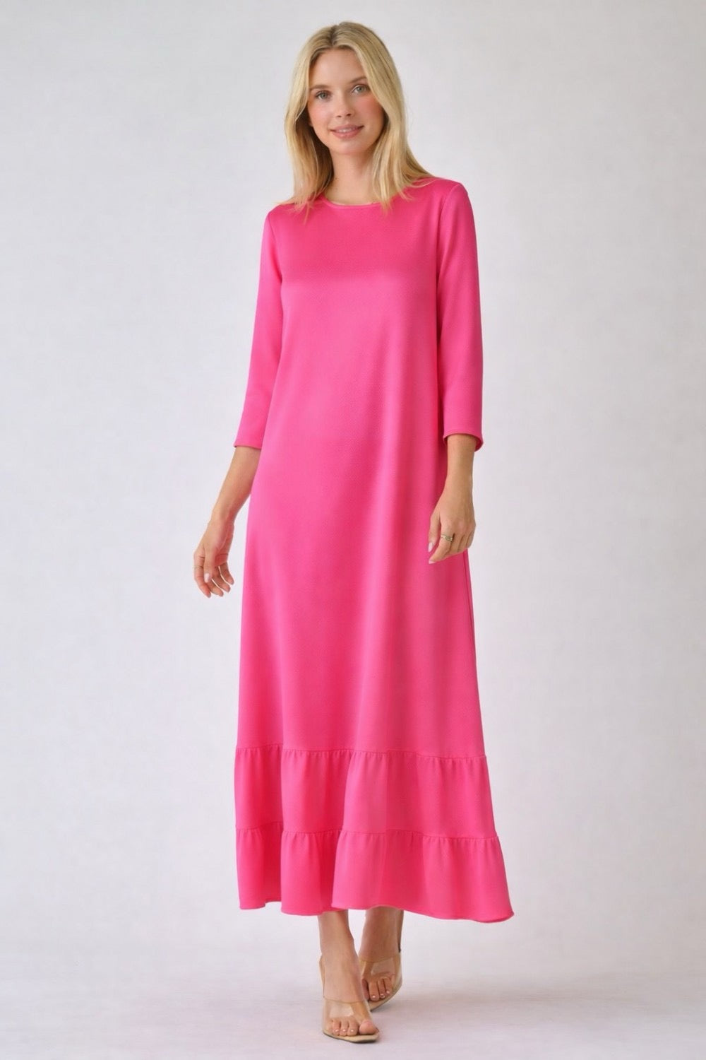 White women's modest maxi dress by ModestAndDevoted, featuring elegant, flowing fabric and a relaxed, stylish fit.