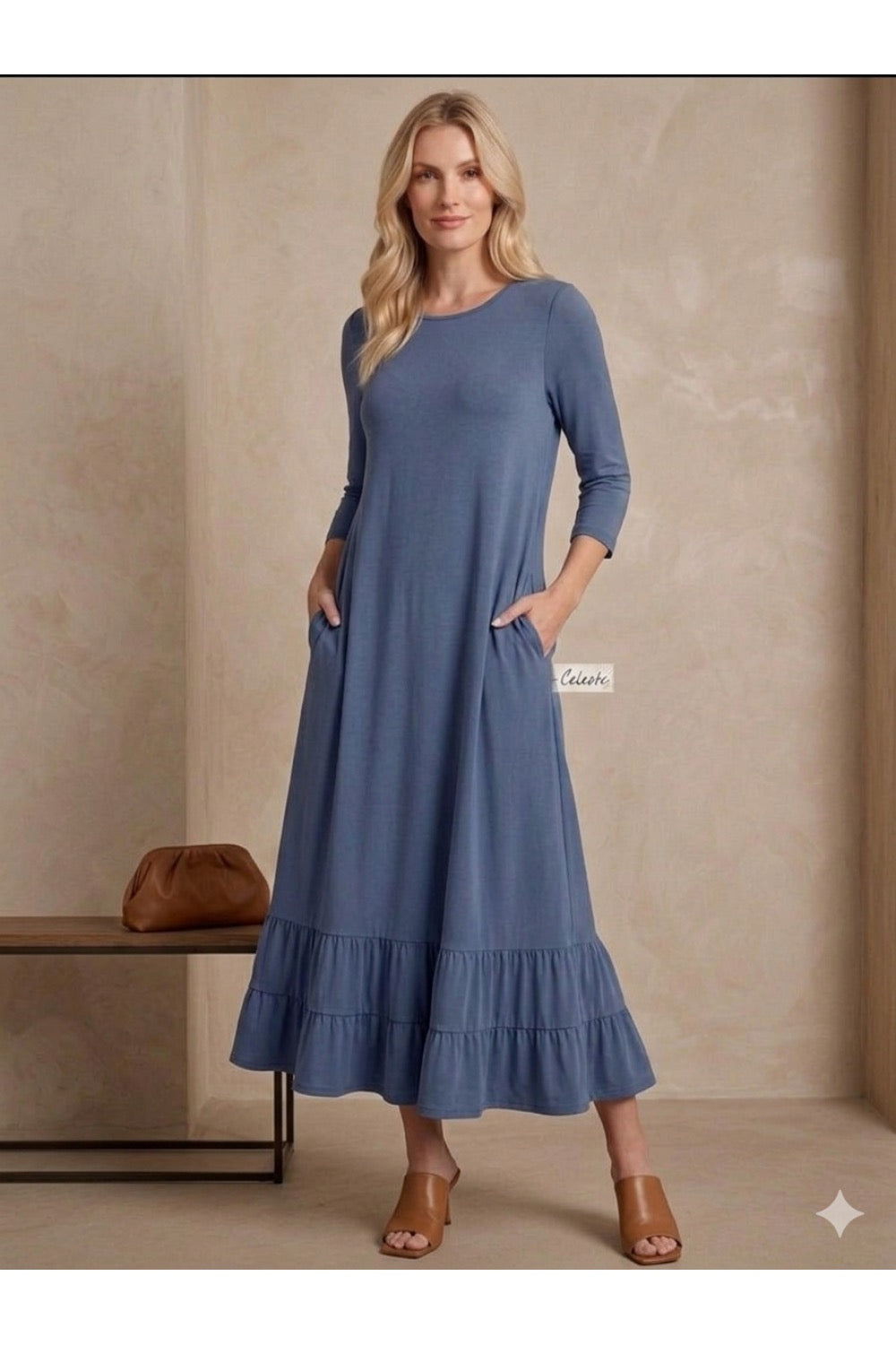 White women's modest maxi dress by ModestAndDevoted, featuring elegant and flowy design for a sophisticated look.