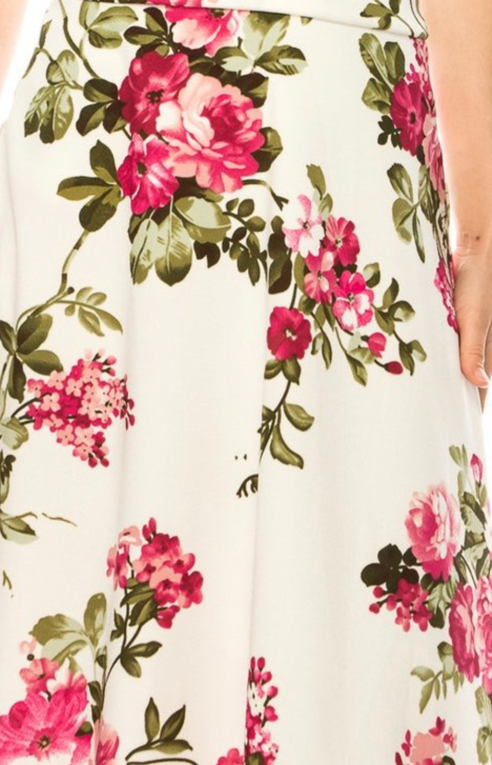 Dressy floral print maxi A-line skirt by ModestAndDevoted, featuring a feminine design and flowing silhouette.