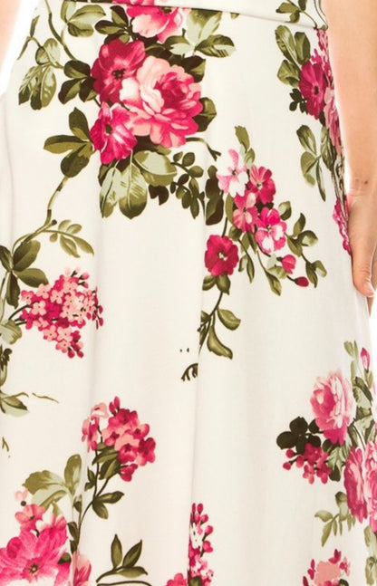Dressy floral print maxi A-line skirt by ModestAndDevoted, featuring a feminine design and flowing silhouette.
