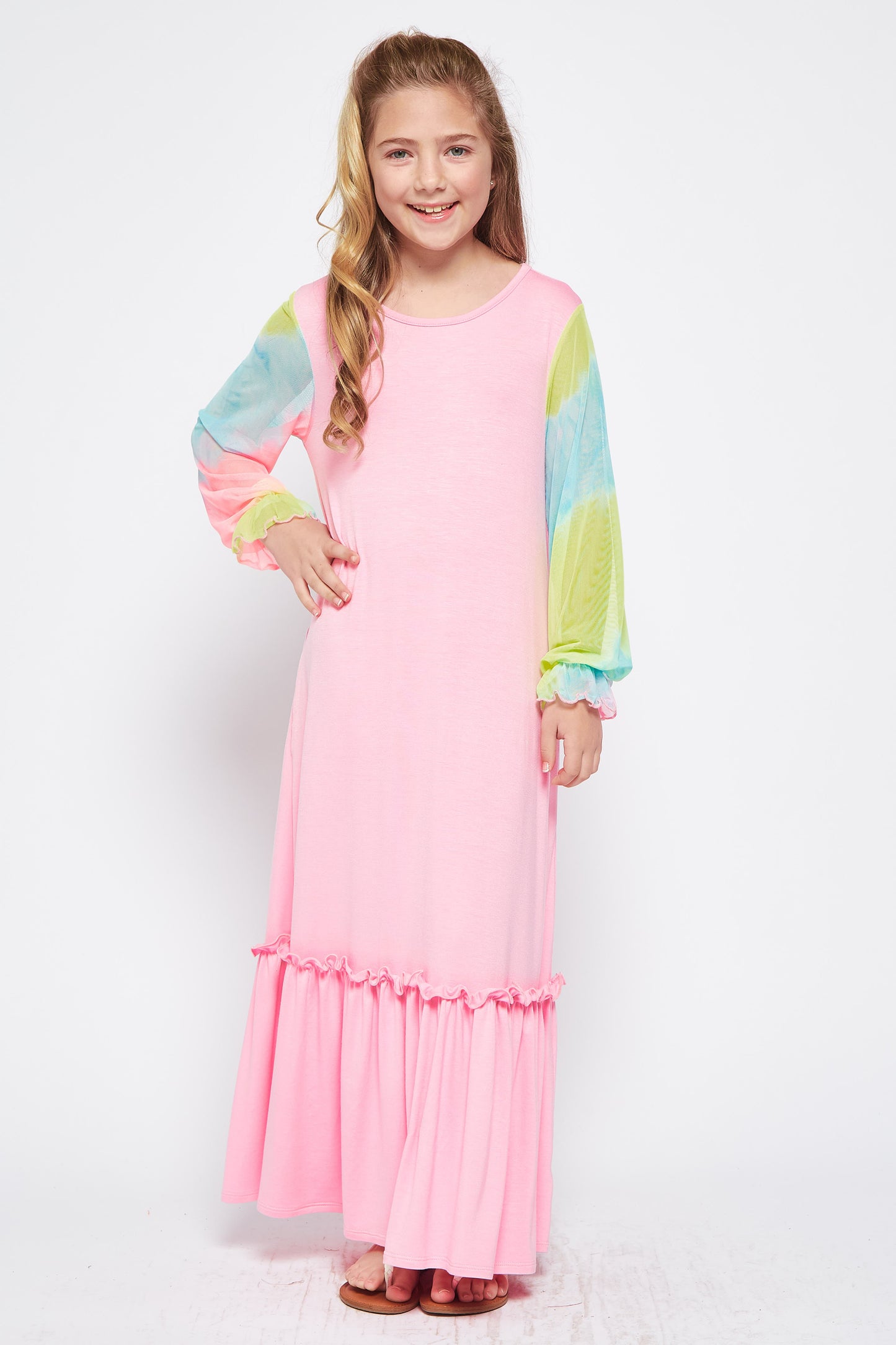 Girls Maxi Dress by ModestAndDevoted featuring tie-dye organza sleeves in black, elegant and lightweight for special occasions.