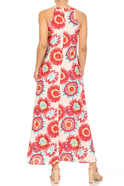 Multicolor Miss M Round Neck Maxi Dress by ModestAndDevoted, flowing long dress with a comfortable fit and stylish design.