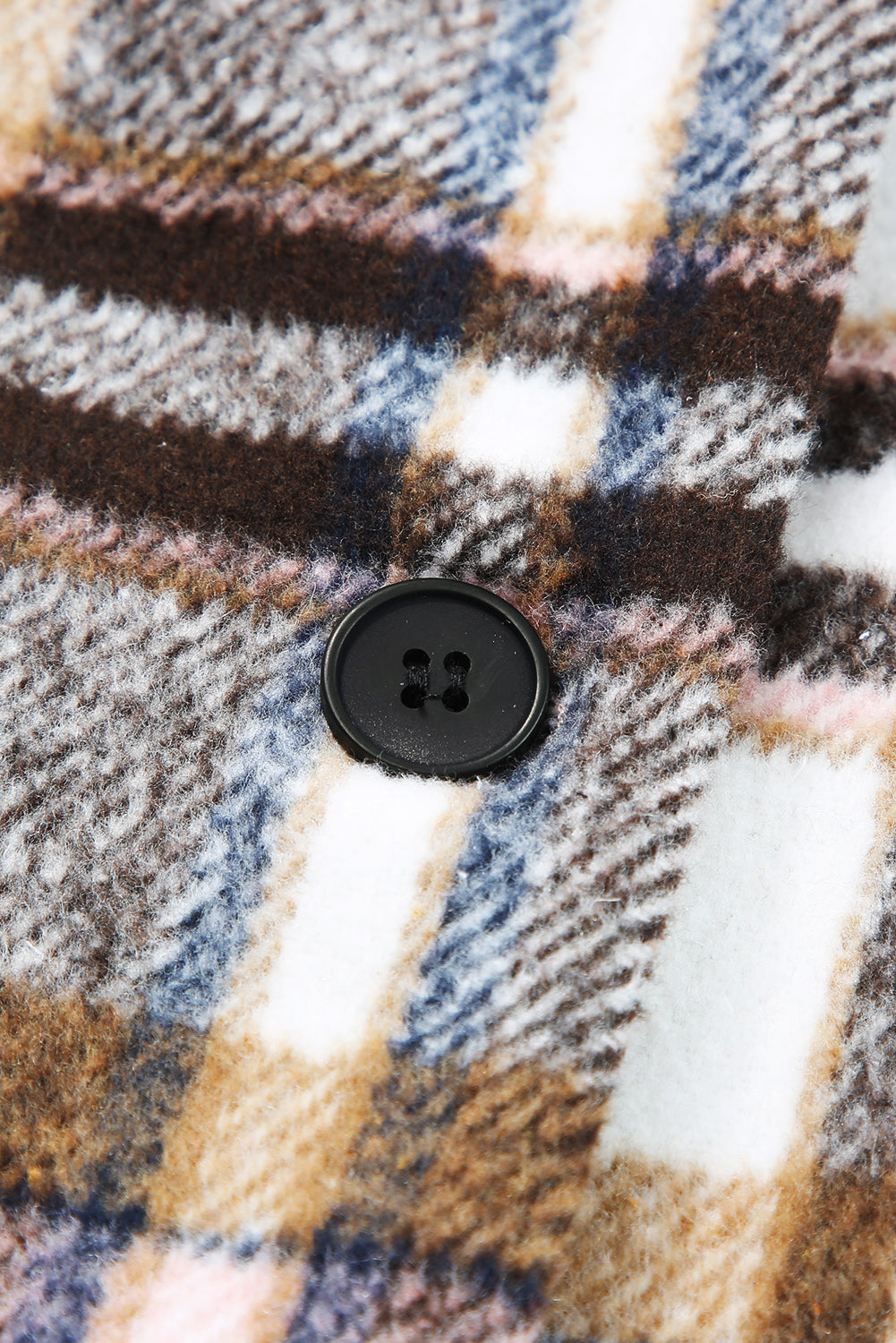 Pink plaid button-up lapel jacket by ModestAndDevoted, stylish outerwear with a classic plaid pattern and tailored fit.