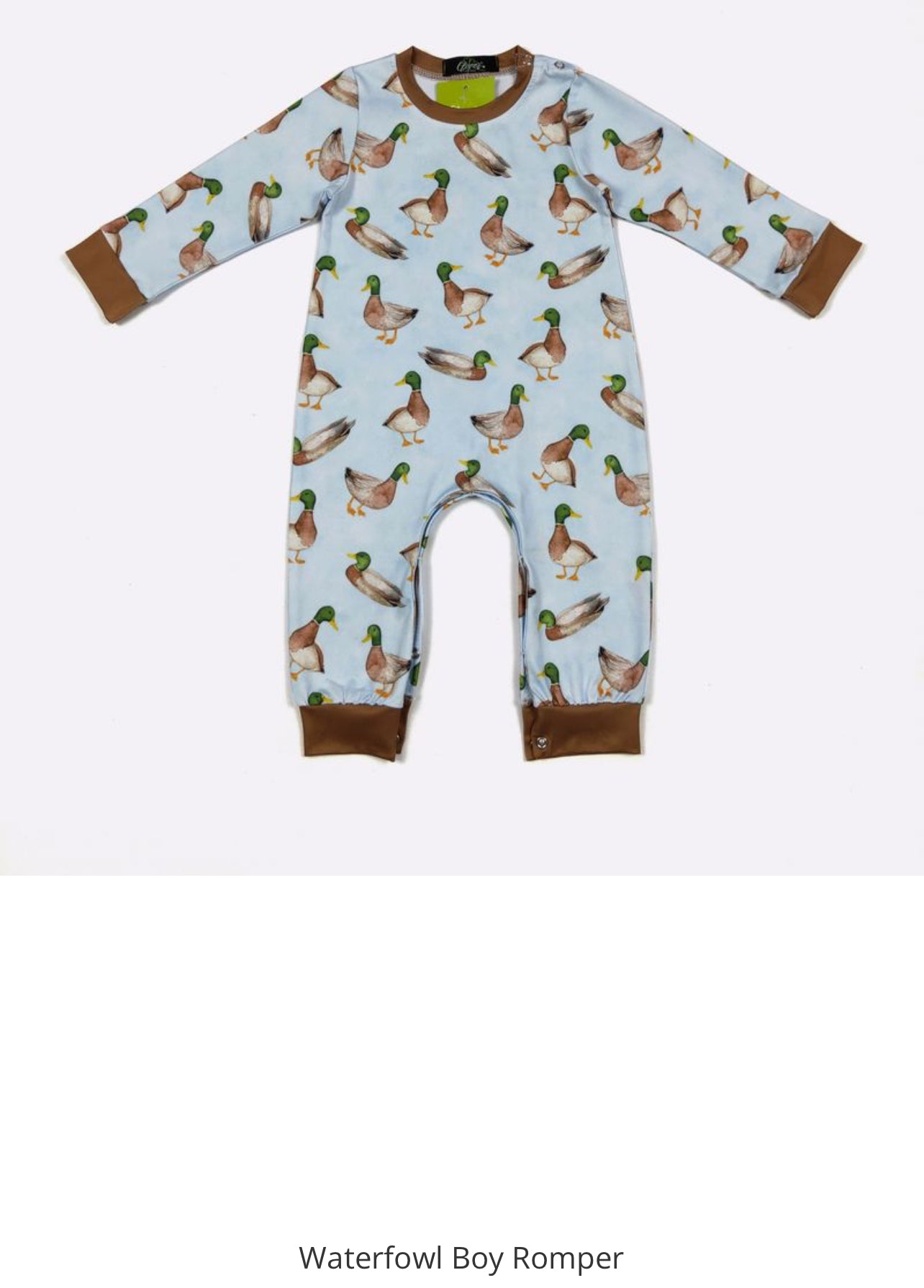 Blue infant boy romper by ModestAndDevoted featuring Noah's Ark theme for ages 0-6 months, with colorful playful designs.