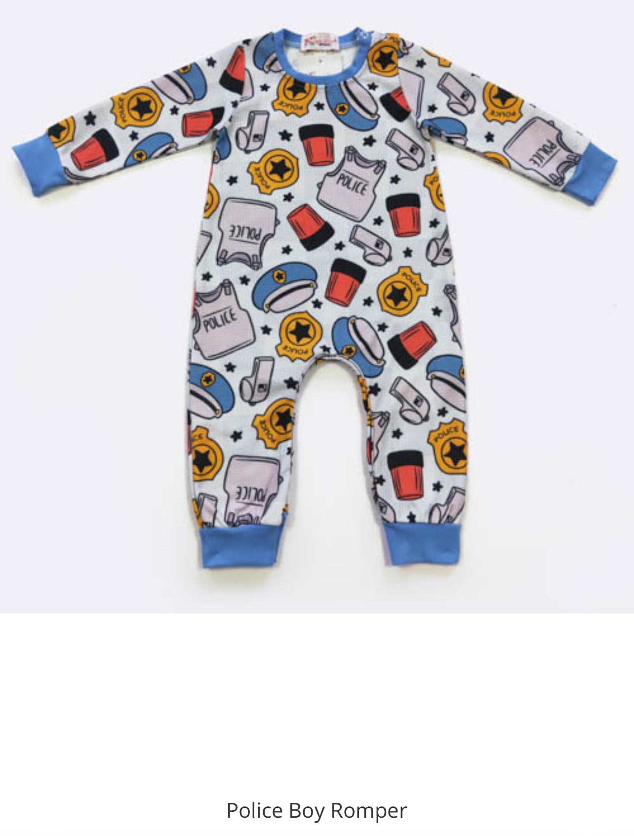 Blue Noah's Ark infant boy romper by ModestAndDevoted, featuring playful theme for 0-6 months old baby boy.