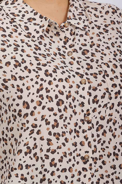 Plus-size animal print button-down shirt top with hi-low hem from ModestAndDevoted, featuring a stylish shirt and blouse design.