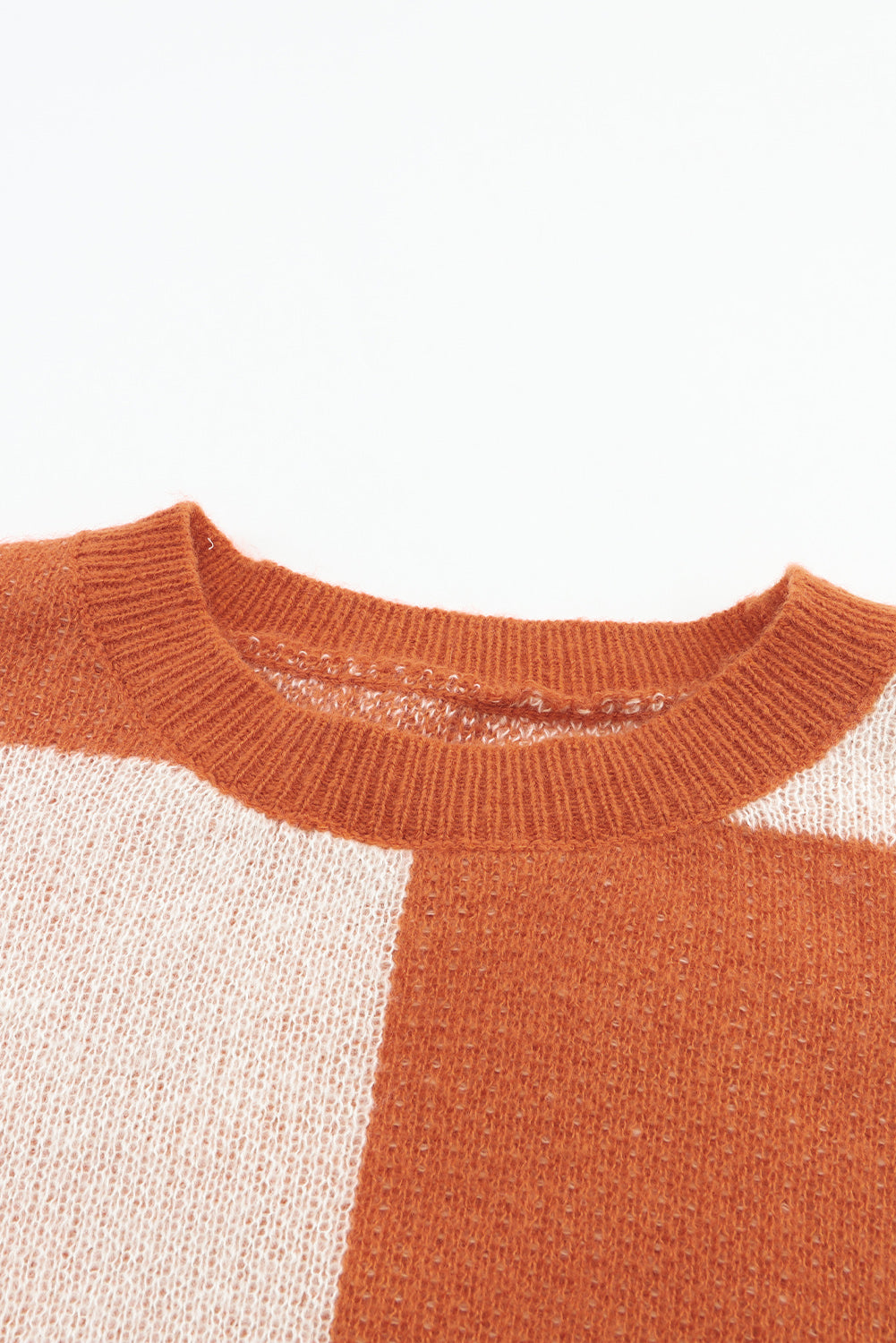 Brown checkered floral print sweater with striped sleeves from ModestAndDevoted, featuring a cozy polyester knit and classic design.
