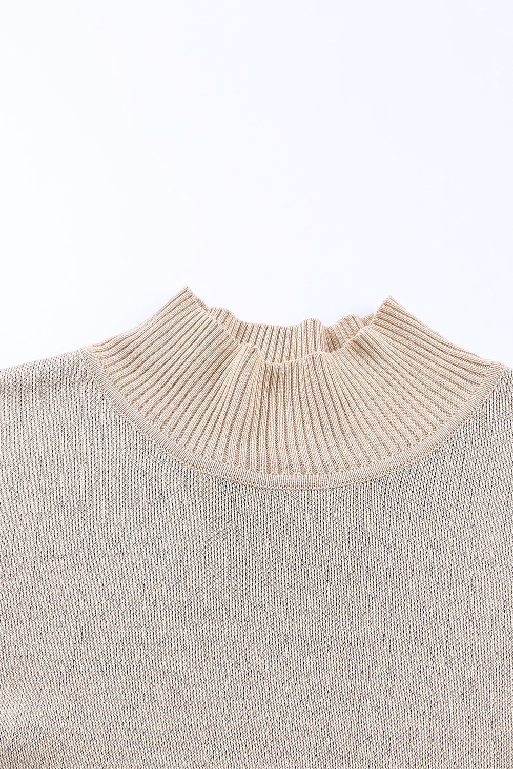 Khaki leopard print high neck oversized sweater by ModestAndDevoted with side slit, made of acrylic and cotton blend, cozy and stylish.