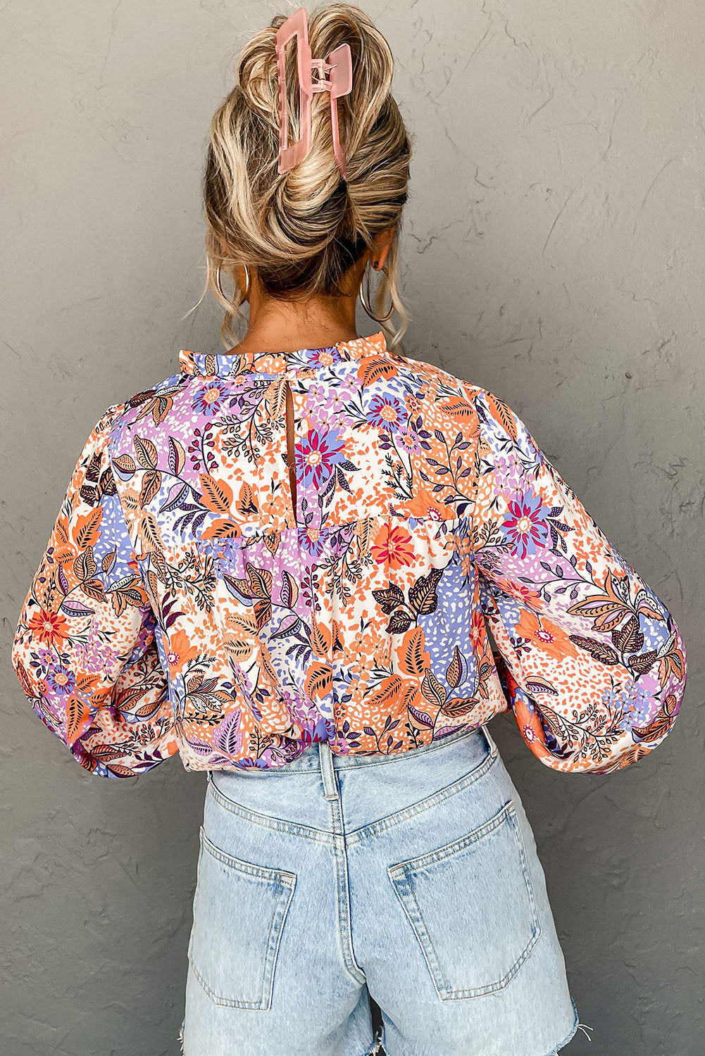 Multicolour floral bishop sleeve blouse by ModestAndDevoted with frilled round neck and short sleeves, made from 100% viscose.