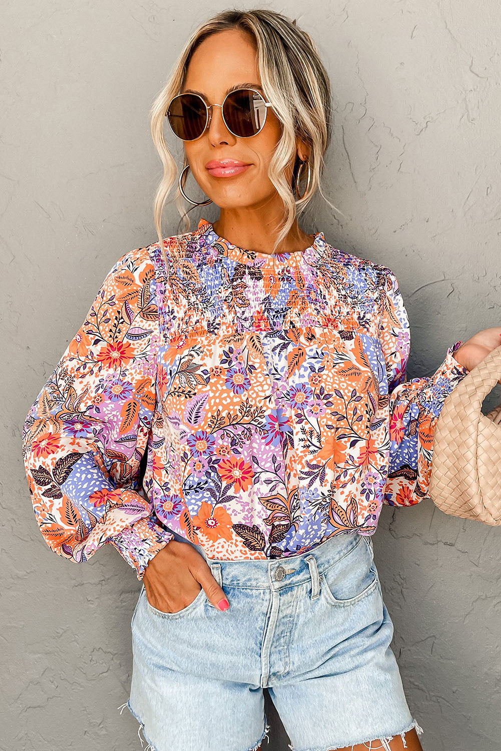 Multicolour floral bishop sleeve blouse by ModestAndDevoted featuring frilled round neckline and 100% viscose fabric.