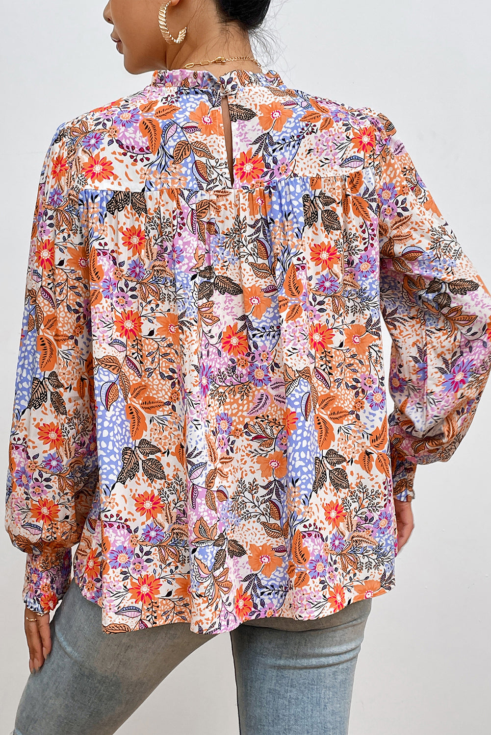 Multicolour floral bishop sleeve blouse by ModestAndDevoted featuring a frilled round neck and 100% viscose fabric.