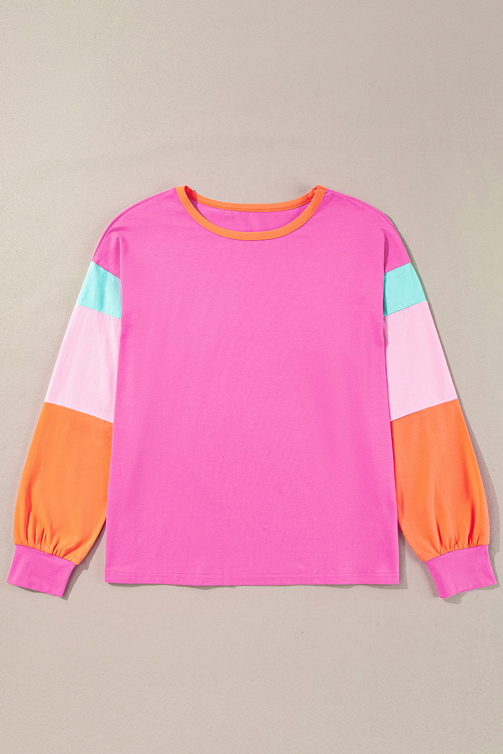 Dark blue colorblock patchwork long sleeve loose top by ModestAndDevoted, made of cotton and elastane fabric.