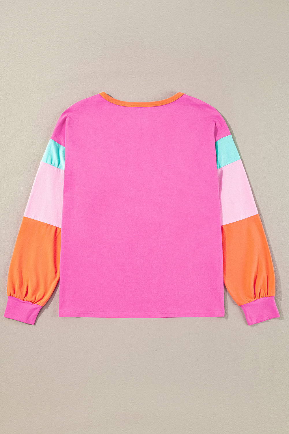 Dark blue colorblock patchwork long sleeve loose top by ModestAndDevoted, featuring a casual fit and stylish design.