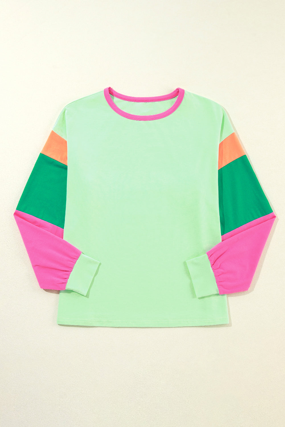 Dark blue colorblock patchwork long sleeve loose top by ModestAndDevoted, featuring a casual and comfortable design with patchwork details.