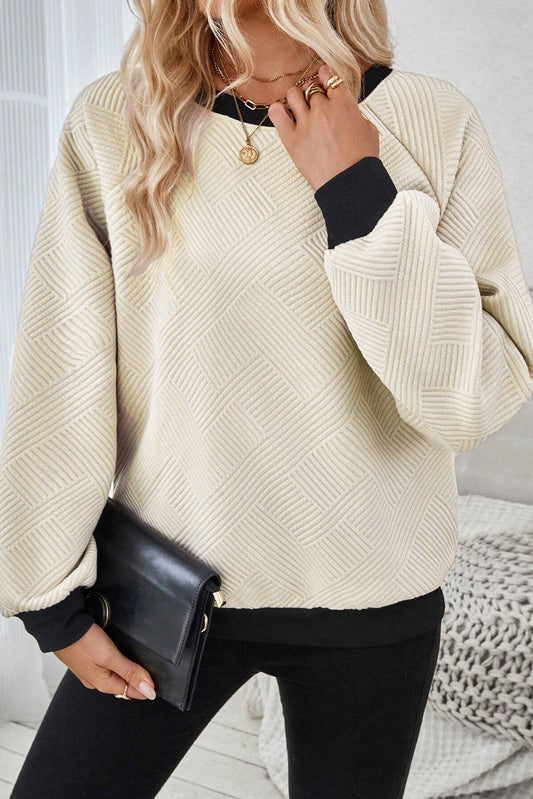 ModestAndDevoted Jet Stream color block raglan sleeve crew neck textured long sleeve top in polyester and elastane.
