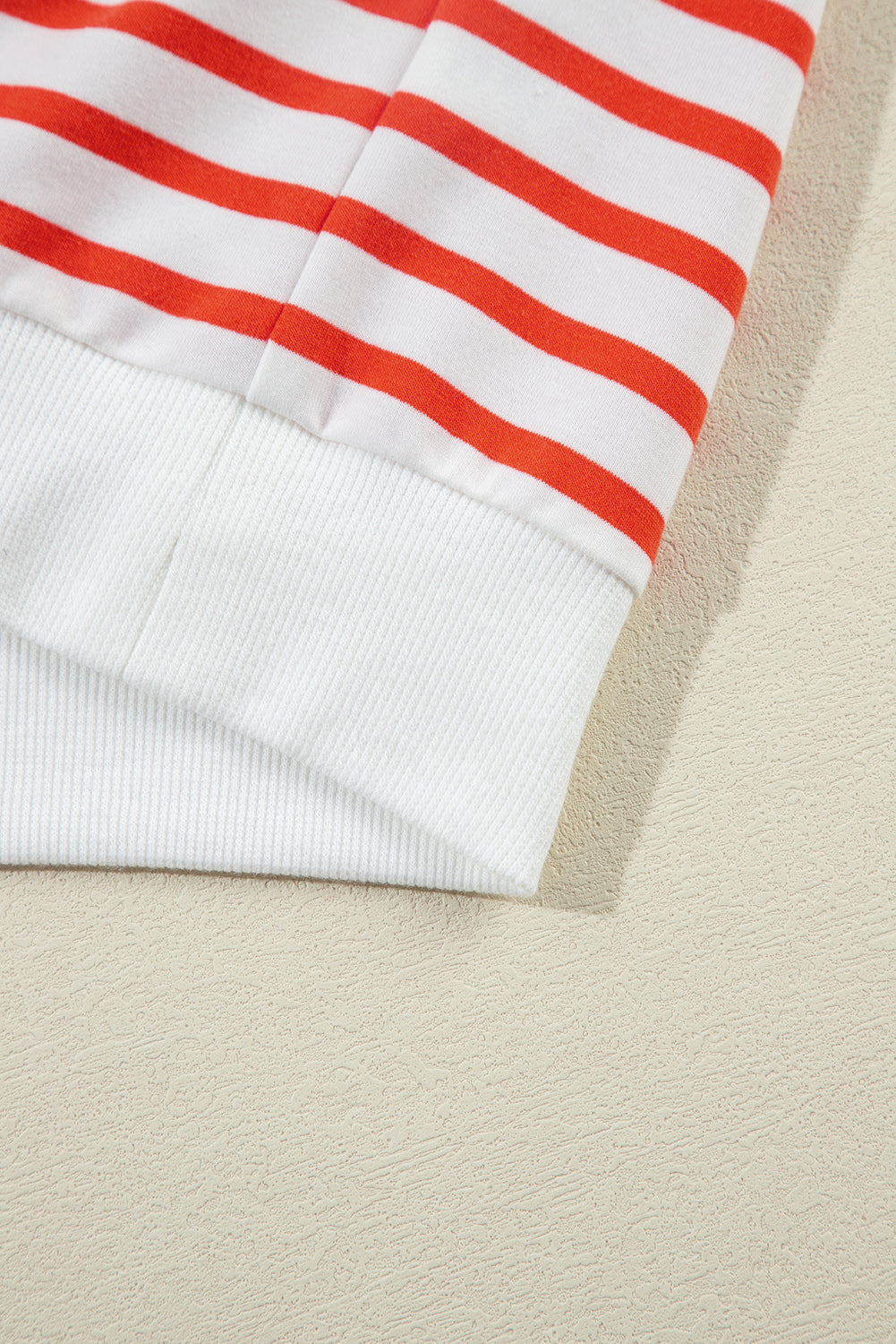 Orange stripe drop shoulder crew neck sweatshirt by ModestAndDevoted, featuring a loose fit, polyester, cotton, and elastane blend.