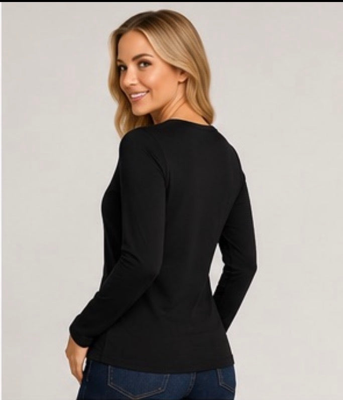 Ladies Lux Long Sleeve Layering Top by ModestAndDevoted in white, showcasing a comfortable, basic-color long sleeve shirt for women.