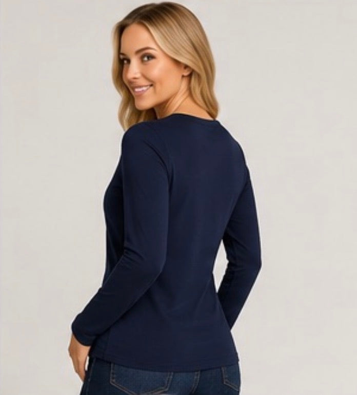 Ladies Lux long sleeve layering top in basic colors by ModestAndDevoted, white, soft fabric, comfortable fit, ideal for casual wear