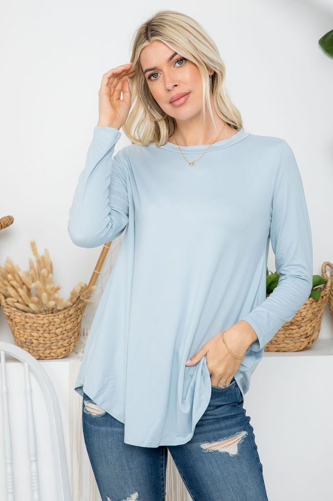 Black P & Rose Butter Soft solid long sleeve layering shirt, basic and comfortable for everyday wear