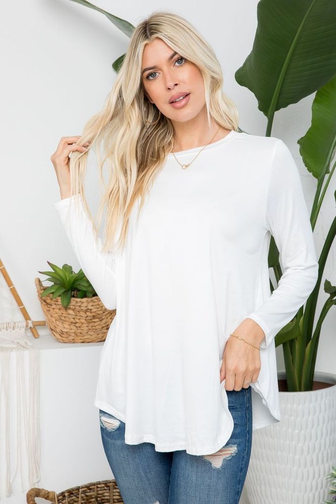 Black P & Rose butter soft solid long sleeve layering shirt, basic and comfortable for everyday wear.