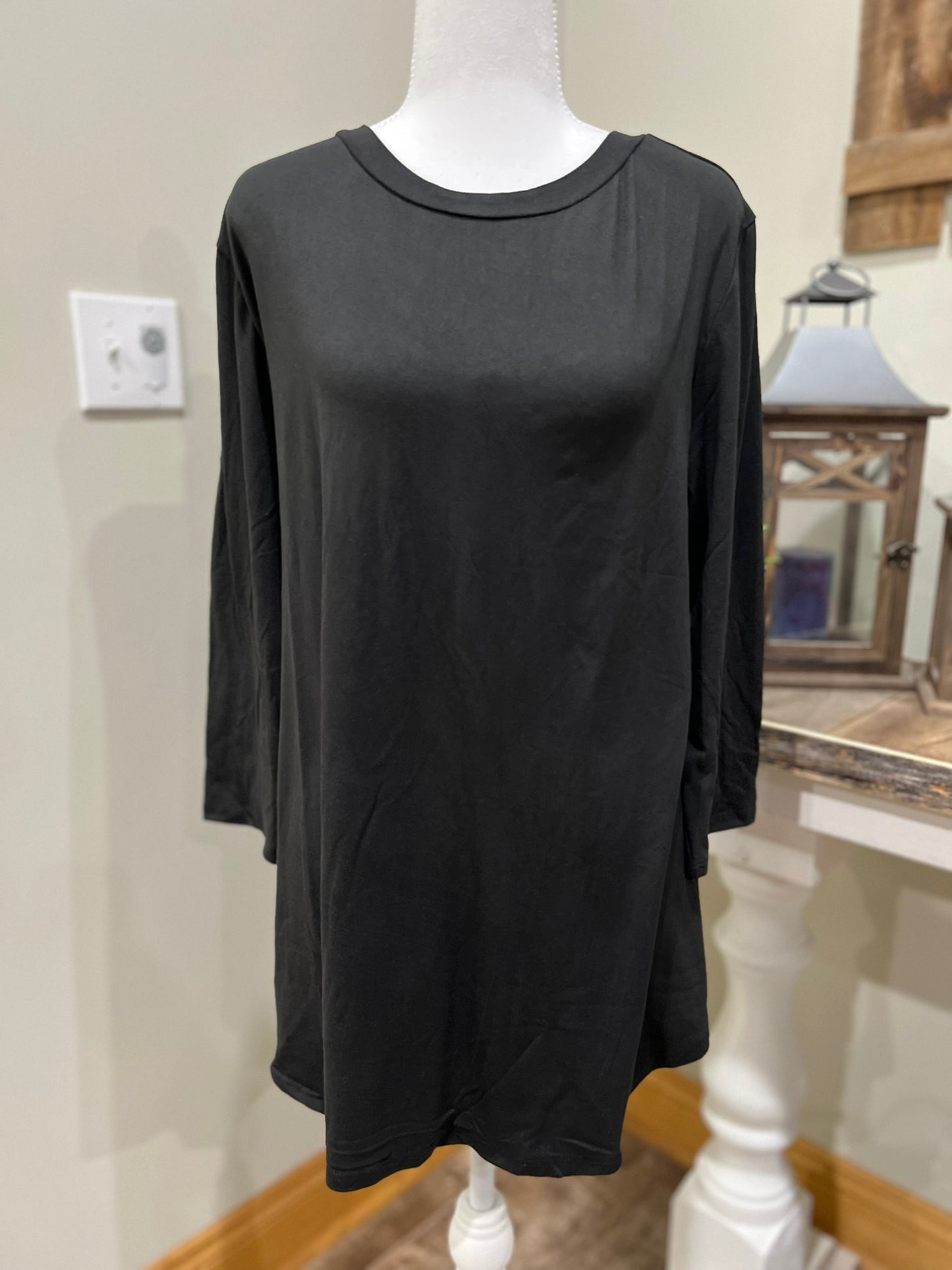 Black Butter Soft Solid Basic Layering Shirt by P & Rose, close-up of the soft, stretchy fabric and simple design.