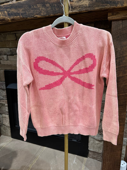 Pretty in Bows pink mineral wash cotton sweater front view