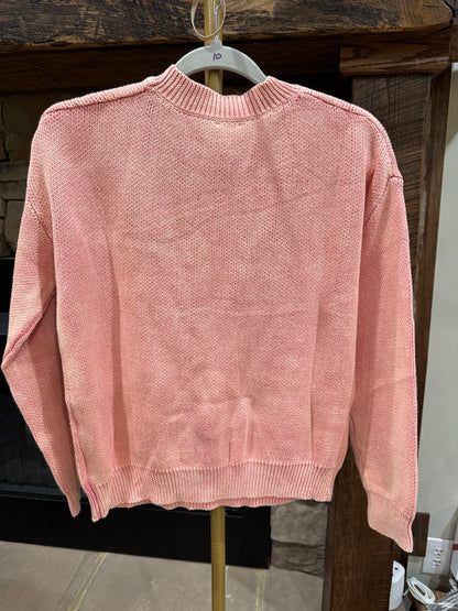 Pretty in Bows pink mineral wash cotton sweater back view