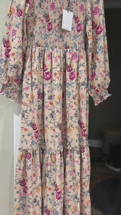 Floral Print Smocked Tiered Maxi Dress by J.NNA