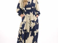Plus Pintuck Tiered Floral Print Dress - Caramel