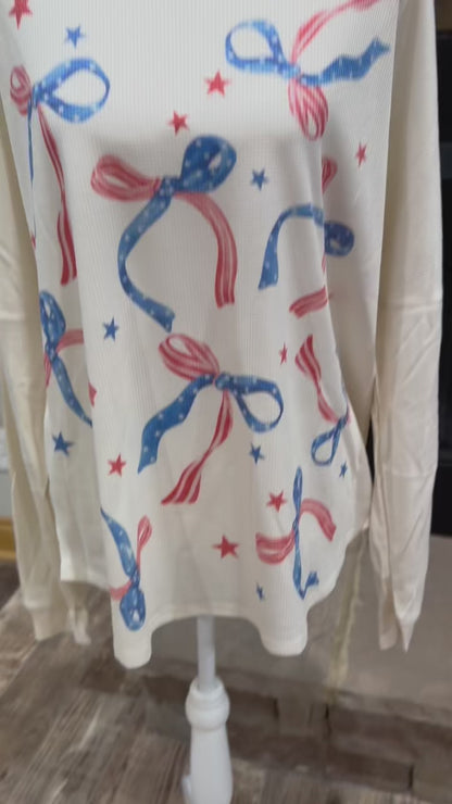 Patriotic Bow Long Sleeve Tops for Comfortable Style