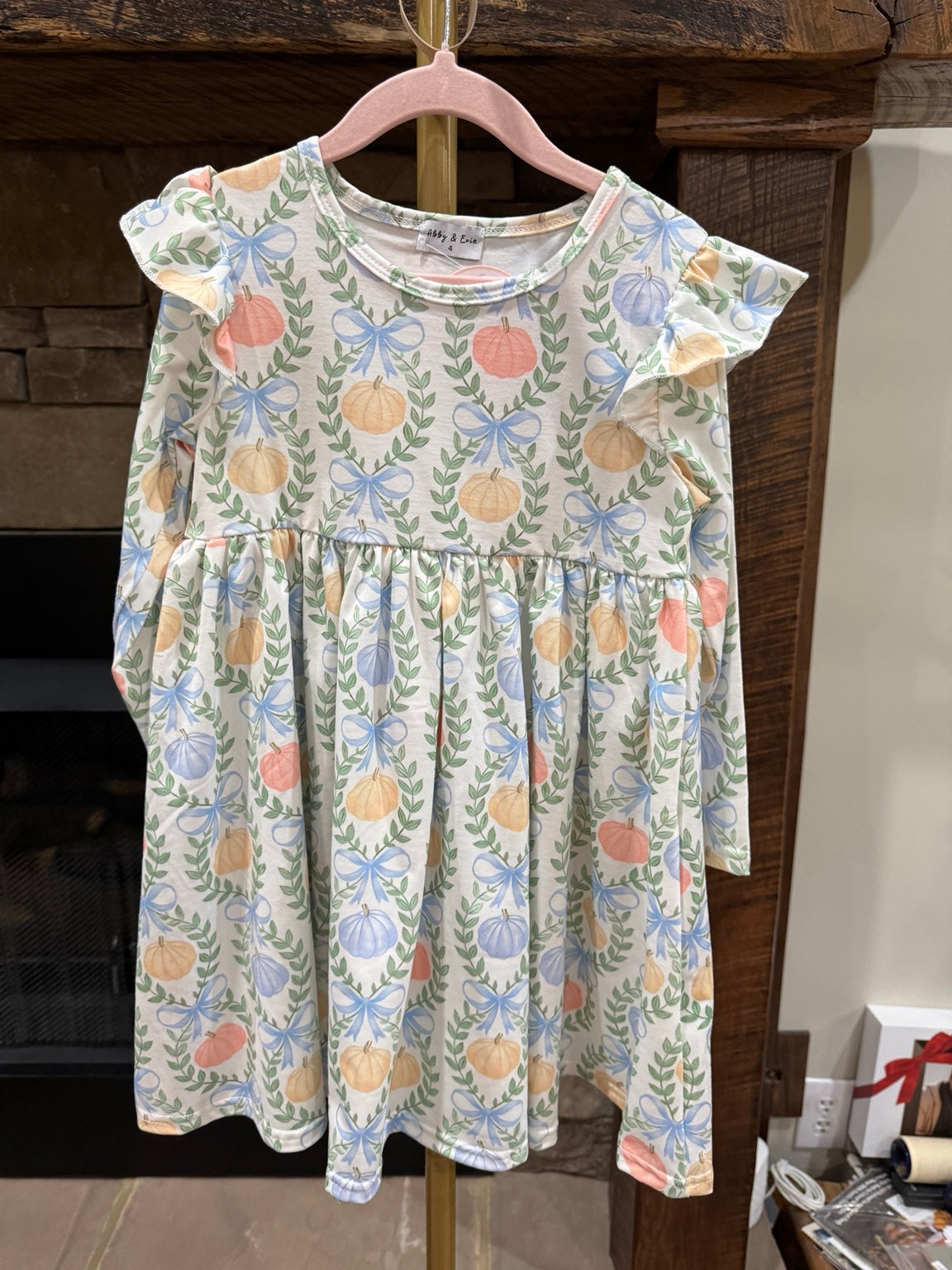 Abby & Evie Pumpkin Bows & Pretty Things girls dress front view