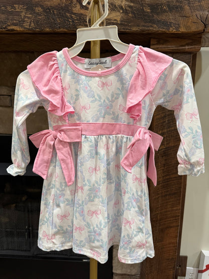 Sassy Soul toddler floral bow ruffle dress front view