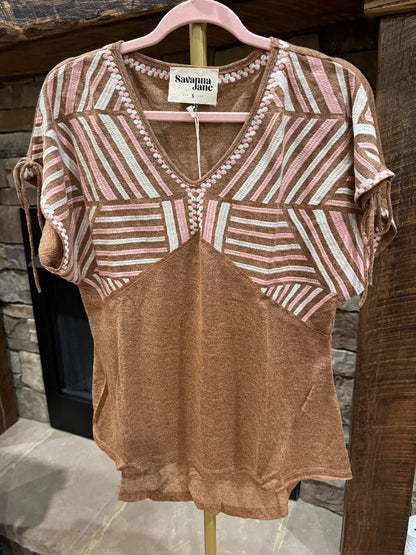 Savanna Jane Blush Stitches embroidered top front view
